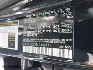 2021 Mercedes-Benz GLS with VIN 4JGFF5KE1MA402443, listed as a IAAI auction lot 41994887 with 72,102 mi miles. Bid and sale history available at carsss.com. Image 9.