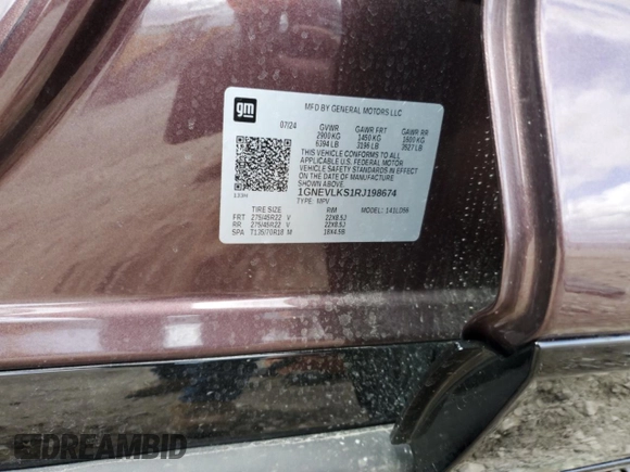 2024 Chevrolet Traverse AWD RS z VIN 1GNEVLKS1RJ198674, wystawiony jako Copart lot #52947305 z przebiegiem 10 550 mil mil oraz Szkoda całkowita • Salvage title. Historia ofert i sprzedaży dostępna na DreamBid. Obrazek 13.