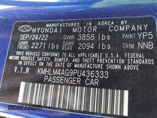 2023 Hyundai Elantra SEL with VIN KMHLM4AG9PU436333, listed as a IAAI auction lot 41998462 with 22,751 mi miles and . Bid and sale history available at carsss.com. Image 9.