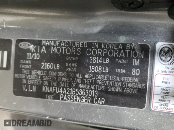 2011 Kia Forte EX with VIN KNAFU4A21B5363013, listed as a Copart auction lot 49222045 with 160,445 mi miles and Salvage Title. Bid and sale history available at carsss.com. Image 14.
