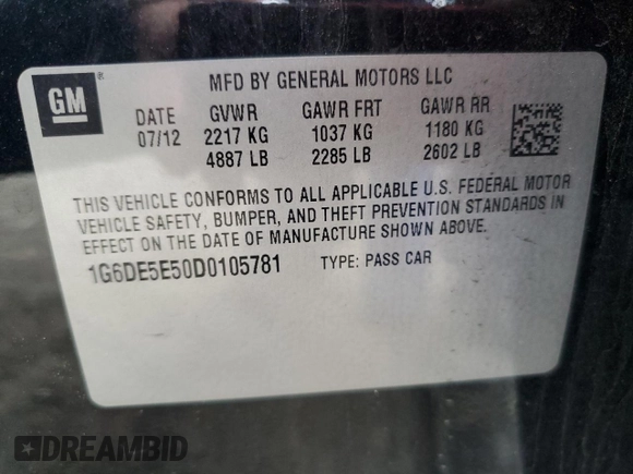 2013 Cadillac CTS Luxury with VIN 1G6DE5E50D0105781, listed as a Copart auction lot 50690754 with 162,896 mi miles and Salvage Title. Bid and sale history available at carsss.com. Image 12.