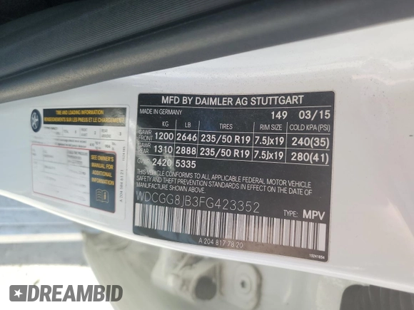 2015 Mercedes-Benz GLK GLK 350 with VIN WDCGG8JB3FG423352, listed as a Copart auction lot 54516735 with 102,760 mi miles and Clean Title. Bid and sale history available at carsss.com. Image 13.