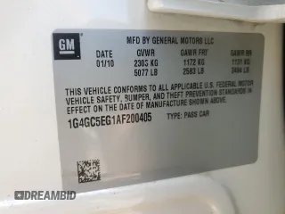2010 Buick LaCrosse CXL with VIN 1G4GC5EG1AF200405, listed as a Copart auction lot 58782215 with Not provided miles and Salvage title. Bid and sale history available at DreamBid. Image 13.