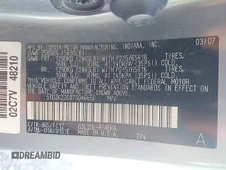 2007 Toyota Sienna CE with VIN 5TDZK23C07S046650, listed as a IAAI auction lot 42019170 with 294,359 mi miles. Bid and sale history available at carsss.com. Image 9.
