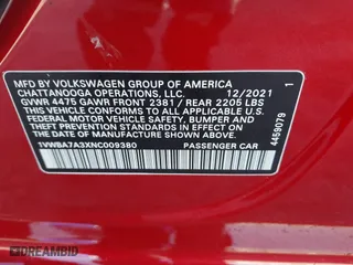 2022 Volkswagen Passat 2.0T Limited Edition with VIN 1VWBA7A3XNC009380, listed as a IAAI auction lot 40993689 with 63,435 mi miles. Bid and sale history available at carsss.com. Image 9.