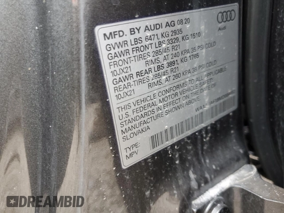 2021 Audi Q8 Premium with VIN WA1AVAF19MD004052, listed as a Copart auction lot 44625595 with 75,430 mi miles and Salvage Title. Bid and sale history available at carsss.com. Image 12.