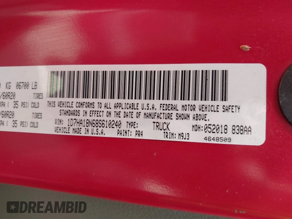 2008 Dodge 1500 SLT с VIN 1D7HA18N68S610240, выставлен на аукционе IAAI как лот 42327947 с пробегом 168 210 миль миль и . История ставок и продаж доступна на DreamBid. Изображение 9.
