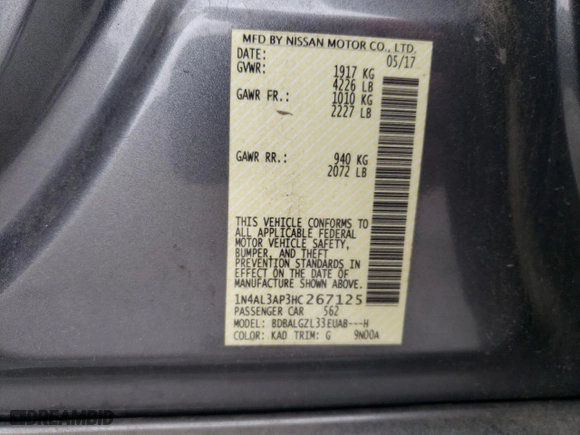 2017 Nissan Altima 2.5 SL with VIN 1N4AL3AP3HC267125, listed as a Copart auction lot 47478705 with 116,266 mi miles and Salvage Title. Bid and sale history available at carsss.com. Image 12.
