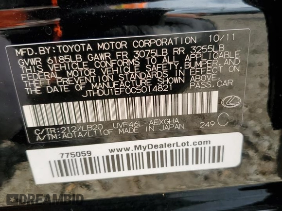 2012 Lexus LS z VIN JTHDU1EF0C5014821, wystawiony jako Copart lot #58344165 z przebiegiem 168 775 mil mil oraz Czysty tytuł • Clean title. Historia ofert i sprzedaży dostępna na DreamBid. Obrazek 12.