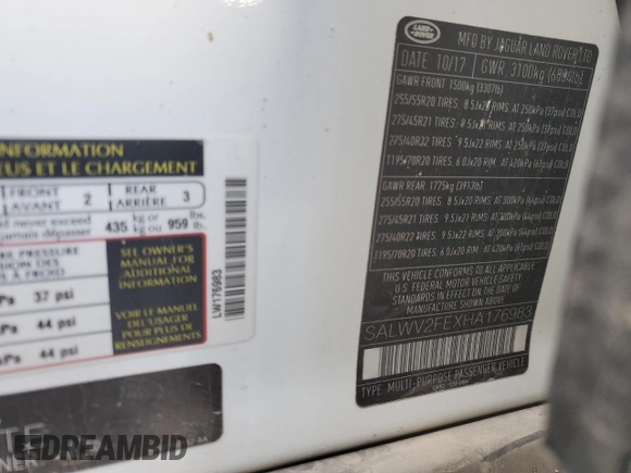 2017 Land Rover Range Rover Sport Autobiography with VIN SALWV2FEXHA176983, listed as a Copart auction lot 88898745 with 124,780 mi miles and Salvage Title. Bid and sale history available at carsss.com. Image 15.