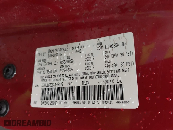 2006 Dodge 1500 SLT with VIN 1D7HU16236J142406, listed as a IAAI auction lot 41013772 with 114,192 mi miles and . Bid and sale history available at DreamBid. Image 9.