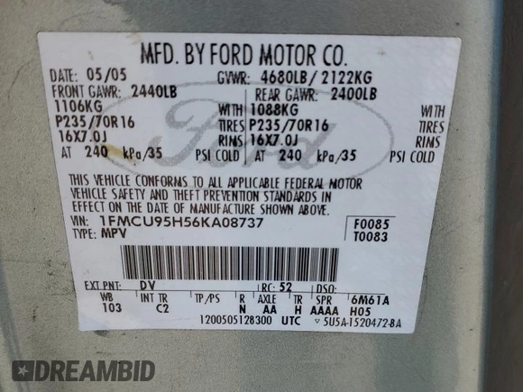2006 Ford Escape Hybrid with VIN 1FMCU95H56KA08737, listed as a Copart auction lot 47549904 with 210,918 mi miles and Salvage title. Bid and sale history available at DreamBid. Image 16.
