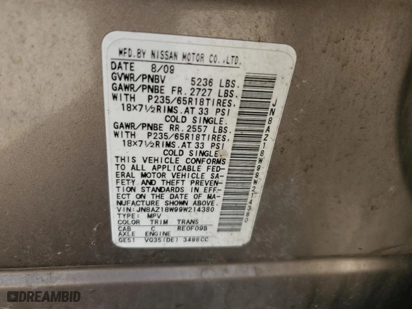 2009 Nissan Murano LE with VIN JN8AZ18W99W214380, listed as a Copart auction lot 48224695 with 146,228 mi miles and Salvage Title. Bid and sale history available at carsss.com. Image 13.