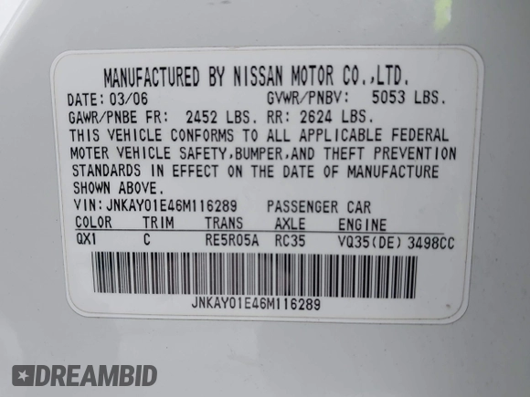2006 Infiniti M with VIN JNKAY01E46M116289, listed as a IAAI auction lot 41984683 with 135,120 mi miles. Bid and sale history available at carsss.com. Image 9.
