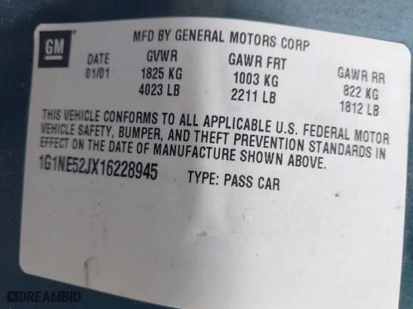 2001 Chevrolet Malibu LS with VIN 1G1NE52JX16228945, listed as a IAAI auction lot 41675329 with 160,550 mi miles. Bid and sale history available at carsss.com. Image 9.