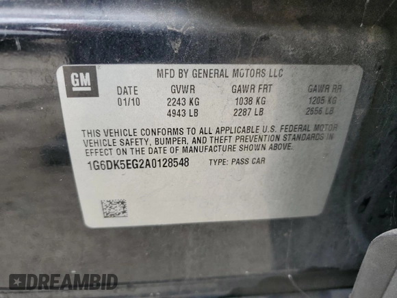 2010 Cadillac CTS z VIN 1G6DK5EG2A0128548, wystawiony jako Copart lot #55623815 z przebiegiem Nie podano mil oraz Szkoda całkowita • Salvage title. Historia ofert i sprzedaży dostępna na DreamBid. Obrazek 12.