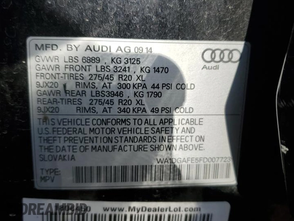 2015 Audi Q7 S line Prestige z VIN WA1DGAFE5FD007723, wystawiony jako Copart lot #52417695 z przebiegiem 154 664 mil mil oraz Szkoda całkowita • Salvage title. Historia ofert i sprzedaży dostępna na DreamBid. Obrazek 14.