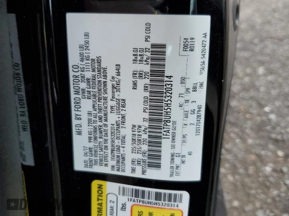 2017 Ford Mustang EcoBoost Premium with VIN 1FATP8UH5H5320314, listed as a Copart auction lot 50905655 with 75,149 mi miles and Salvage title. Bid and sale history available at DreamBid. Image 14.