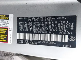 2010 Toyota Camry with VIN 4T1BF3EK3AU526440, listed as a IAAI auction lot 42176480 with 212,322 mi miles and . Bid and sale history available at DreamBid. Image 9.