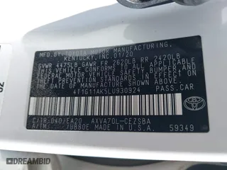 2020 Toyota Camry SE with VIN 4T1G11AK5LU930924, listed as a IAAI auction lot 41821405 with 89,554 mi miles. Bid and sale history available at carsss.com. Image 9.