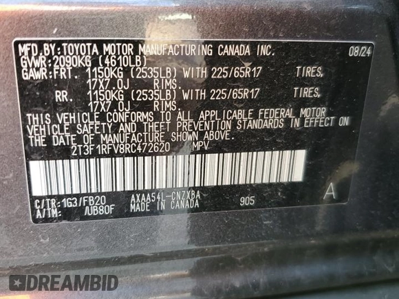 2024 Toyota RAV4 LE with VIN 2T3F1RFV8RC472620, listed as a Copart auction lot 47026905 with 9,532 mi miles and Salvage Title. Bid and sale history available at carsss.com. Image 12.