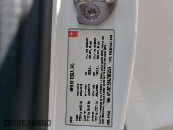 2018 Tesla Model 3 Long Range Battery z VIN 5YJ3E1EB4JF085278, wystawiony jako Copart lot #55468385 z przebiegiem 101 902 mil mil oraz Szkoda całkowita • Salvage title. Historia ofert i sprzedaży dostępna na DreamBid. Obrazek 12.