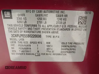 2011 Chevrolet Equinox LT with VIN 2CNFLPE55B6226698, listed as a IAAI auction lot 41976327 with 244,278 mi miles. Bid and sale history available at carsss.com. Image 9.