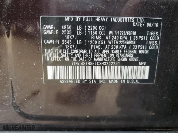 2017 Subaru Outback Touring with VIN 4S4BSETCXH3202291, listed as a Copart auction lot 44384055 with 98,840 mi miles and Salvage Title. Bid and sale history available at carsss.com. Image 13.