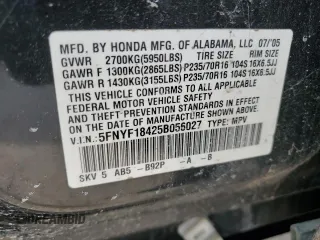2005 Honda Pilot EX with VIN 5FNYF18425B056027, listed as a Copart auction lot 48066965 with 132,421 mi miles and Salvage Title. Bid and sale history available at carsss.com. Image 15.