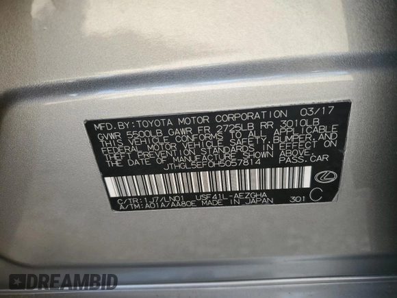 2017 Lexus LS 460 L with VIN JTHGL5EF0H5057814, listed as a Copart auction lot 78180844 with 45,423 mi miles and Salvage title. Bid and sale history available at DreamBid. Image 12.
