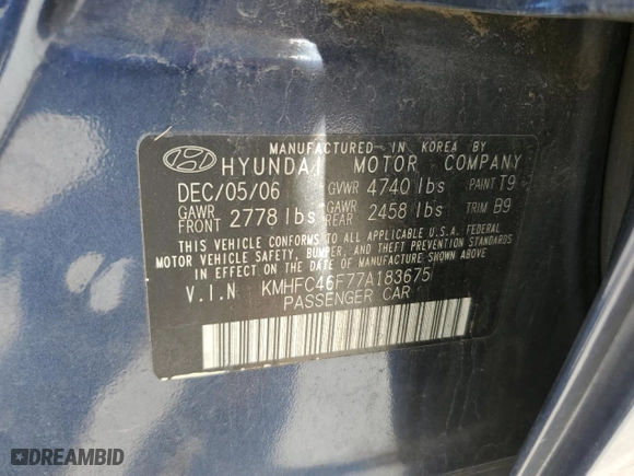 2007 Hyundai Azera SE with VIN KMHFC46F77A183675, listed as a Copart auction lot 46603685 with 159,910 mi miles and Salvage Title. Bid and sale history available at carsss.com. Image 15.