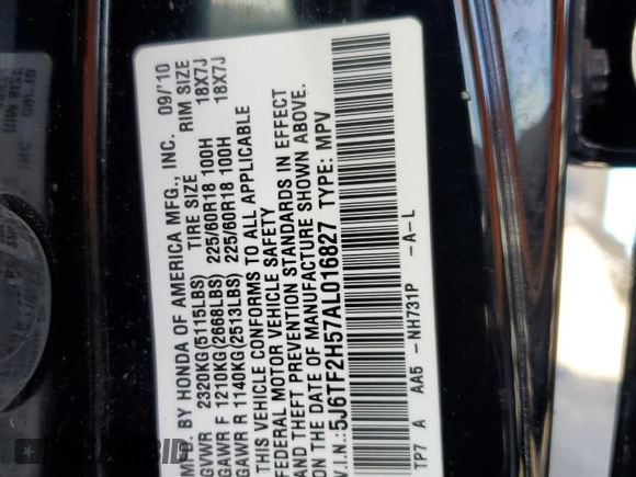 2010 Honda Accord Crosstour EX-L with VIN 5J6TF2H57AL016827, listed as a Copart auction lot 63112504 with 138,286 mi miles and Salvage Title. Bid and sale history available at carsss.com. Image 15.