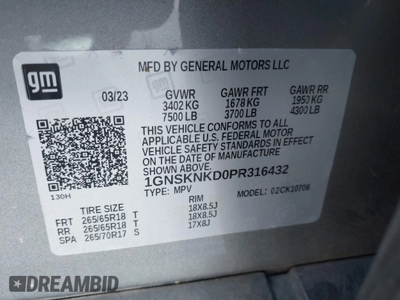 2023 Chevrolet Tahoe LT z VIN 1GNSKNKD0PR316432, wystawiony jako IAAI lot #42163185 z przebiegiem 66 293 mil mil oraz . Historia ofert i sprzedaży dostępna na DreamBid. Obrazek 9.