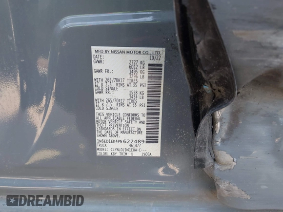 2023 Nissan Frontier SV with VIN 1N6ED1EK4PN622489, listed as a IAAI auction lot 42400562 with 25,595 mi miles and . Bid and sale history available at DreamBid. Image 9.