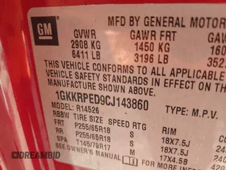 2012 GMC Acadia SLE with VIN 1GKKRPED9CJ143860, listed as a IAAI auction lot 41806894 with 125,936 mi miles. Bid and sale history available at carsss.com. Image 9.