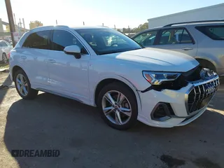 2020 Audi Q3 S line Premium Plus with VIN WA1EECF36L1103748, listed as a IAAI auction lot 41368428 with 21,155 mi miles and . Bid and sale history available at DreamBid. Image 1.