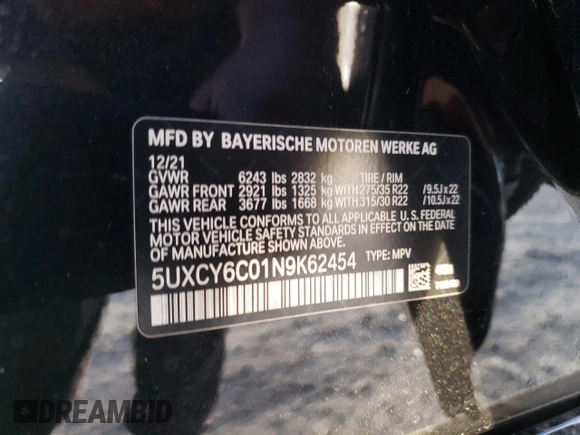 2022 BMW X6 xDrive40i with VIN 5UXCY6C01N9K62454, listed as a Copart auction lot 85250084 with 40,264 mi miles and Salvage Title. Bid and sale history available at carsss.com. Image 13.
