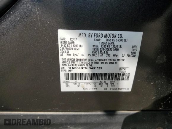2018 Ford Explorer Sport z VIN 1FM5K8GT6JGA51523, wystawiony jako Copart lot #59205555 z przebiegiem 169 601 mil mil oraz Szkoda całkowita • Salvage title. Historia ofert i sprzedaży dostępna na DreamBid. Obrazek 13.
