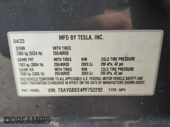 2023 Tesla Model Y Long Range z VIN 7SAYGDEE4PF752292, wystawiony jako Copart lot #53824185 z przebiegiem 61 470 mil mil oraz Szkoda całkowita • Salvage title. Historia ofert i sprzedaży dostępna na DreamBid. Obrazek 12.