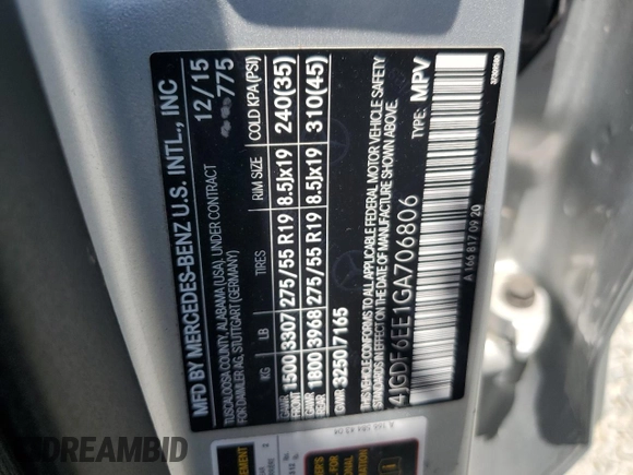 2016 Mercedes-Benz GL with VIN 4JGDF6EE1GA706806, listed as a Copart auction lot 60606274 with 138,357 mi miles and Clean Title. Bid and sale history available at carsss.com. Image 13.