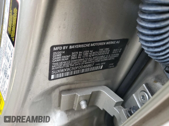 2015 BMW X3 xDrive28i with VIN 5UXWX9C50F0D46867, listed as a Copart auction lot 54896695 with 139,798 mi miles and Salvage Title. Bid and sale history available at DreamBid. Image 13.