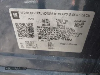 2018 Chevrolet Equinox LT z VIN 3GNAXJEV5JL383892, wystawiony jako IAAI lot #39458023 z przebiegiem 109 121 mil mil oraz . Historia ofert i sprzedaży dostępna na DreamBid. Obrazek 9.