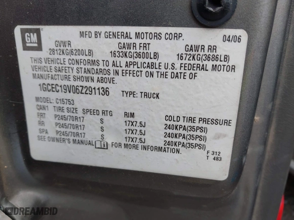 2006 Chevrolet Silverado 1500 LS with VIN 1GCEC19V06Z291136, listed as a IAAI auction lot 41938807 with 1 mi miles. Bid and sale history available at carsss.com. Image 9.