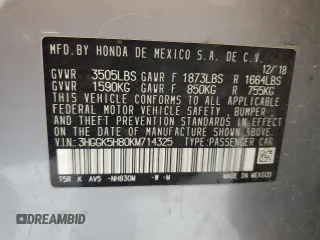 2019 Honda Fit EX z VIN 3HGGK5H80KM714325, wystawiony jako Copart lot #58254615 z przebiegiem 72 946 mil mil oraz Szkoda całkowita • Salvage title. Historia ofert i sprzedaży dostępna na DreamBid. Obrazek 12.