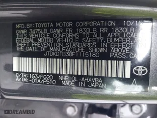 2015 Toyota Prius c One with VIN JTDKDTB38F1115180, listed as a IAAI auction lot 41875654 with 227,356 mi miles. Bid and sale history available at carsss.com. Image 9.