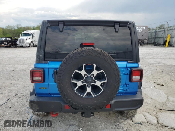 2021 Jeep Wrangler Unlimited Rubicon with VIN 1C4JJXFM7MW794325, listed as a Copart auction lot 54525315 with 43,826 mi miles and Salvage title. Bid and sale history available at DreamBid. Image 6.