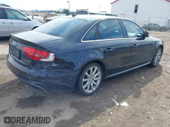 2014 Audi A4 Premium with VIN WAUAFAFL8EN036200, listed as a IAAI auction lot 41644783 with 194,626 mi miles. Bid and sale history available at carsss.com. Image 4.