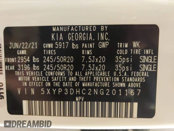 2022 Kia Telluride EX z VIN 5XYP3DHC2NG201167, wystawiony jako IAAI lot #42572806 z przebiegiem 67 409 mil mil oraz . Historia ofert i sprzedaży dostępna na DreamBid. Obrazek 9.