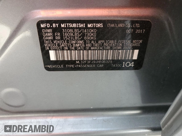 2018 Mitsubishi Mirage G4 ES with VIN ML32F3FJ9JHF06329, listed as a Copart auction lot 45377765 with 53,240 mi miles and Salvage Title. Bid and sale history available at carsss.com. Image 14.