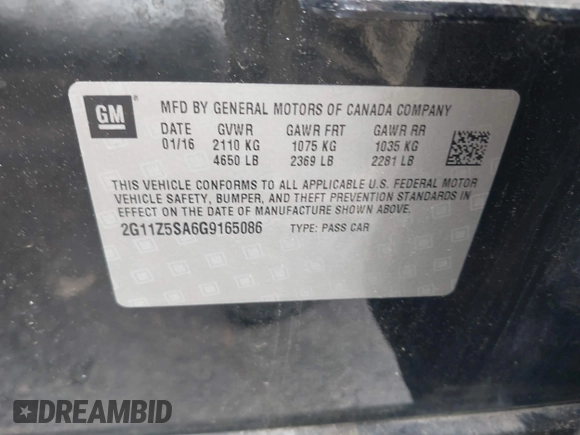2016 Chevrolet Impala LS with VIN 2G11Z5SA6G9165086, listed as a IAAI auction lot 42496518 with 154,361 mi miles and . Bid and sale history available at DreamBid. Image 9.